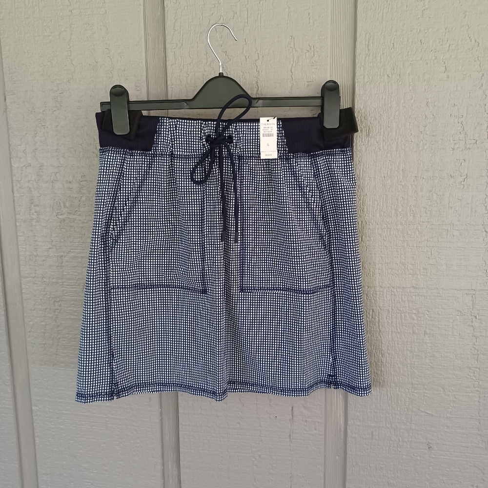 T By Talbots Skirt Size S Women Lightweight Woven Stretch Side Slit In Mini Grid - Picture 2 of 9